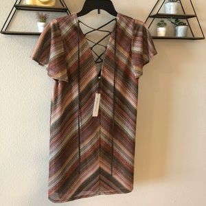 BCBG multi-colored lace-up T-shirt dress